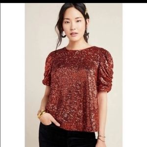 Anthropologie orange sequined top sz. 8 nwt